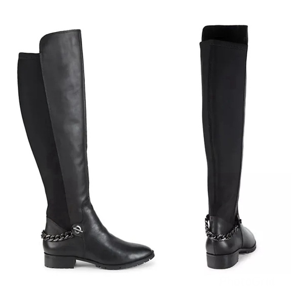 KARL LAGERFELD Paris Shay Leather Textile Chain Over-The-Knee Boots Sz 8 M NWOB - Picture 13 of 13